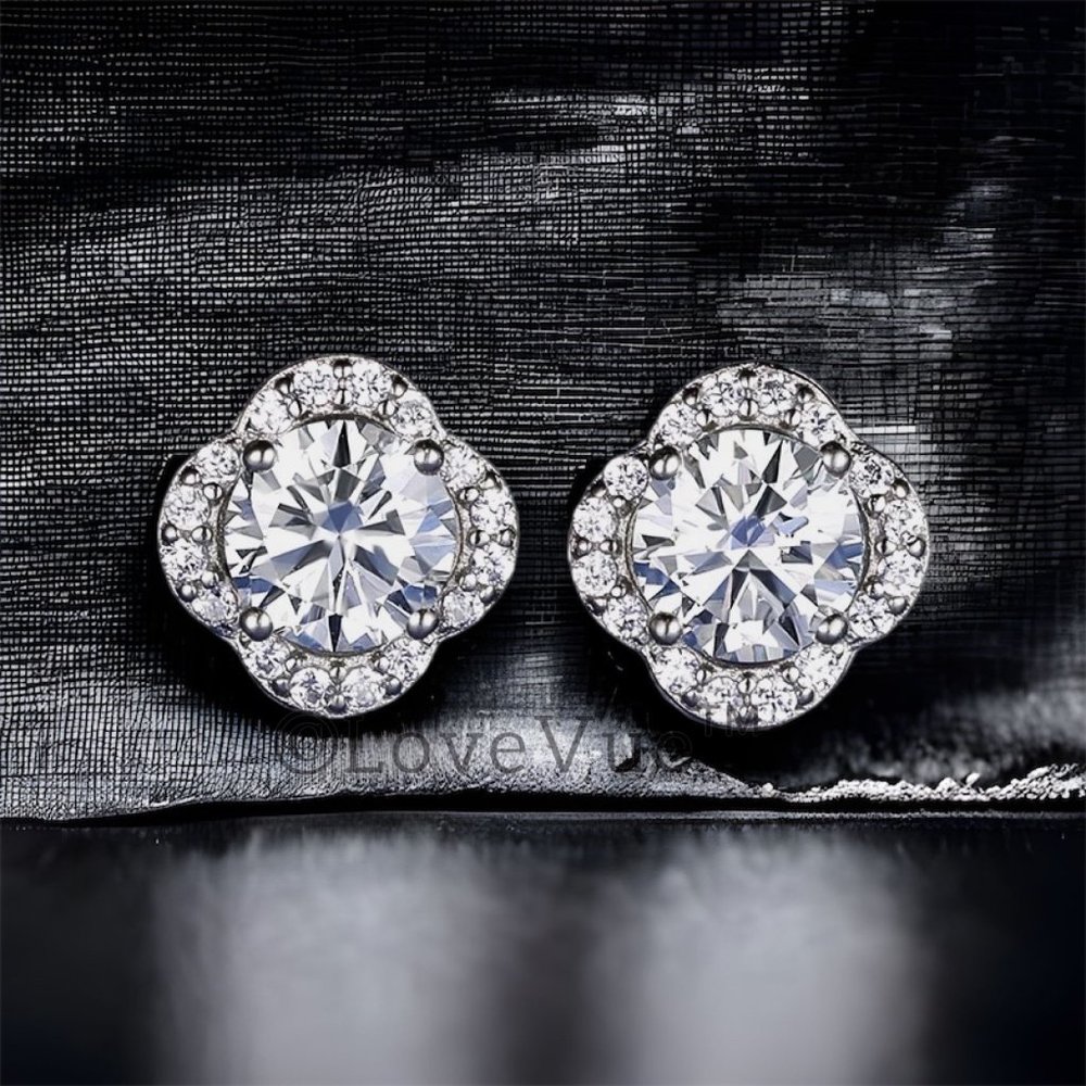 Certified 1ct. t.w. Diamond Clover Halo Stud Earrings - Picture 5 of 15